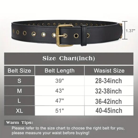 Gothic Punk Bullet Cosplay Belt Studded Grommet Rivet Waist Belt 32-38" Brass - Picture 2 of 2